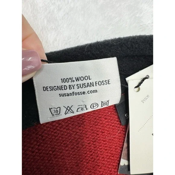 New Susan Fosse Cardigan Aluoen Norway Wool Full Zip Sweater Red Black Small